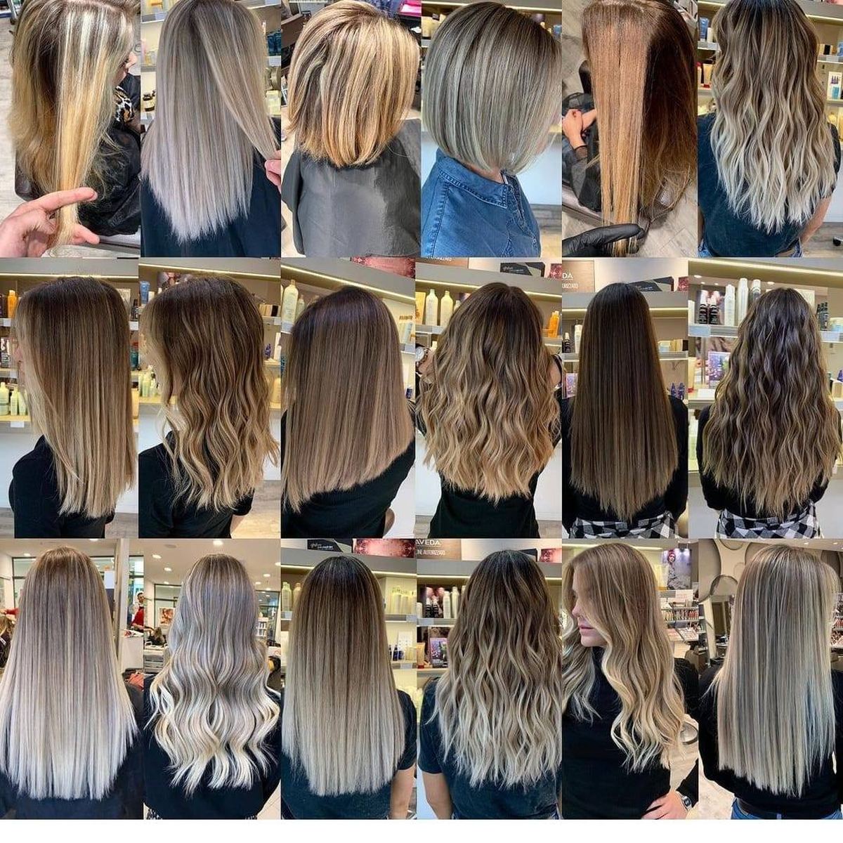 Collage of balayage and highlight color results