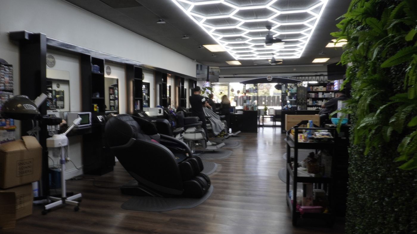 Barber stations with mirrors